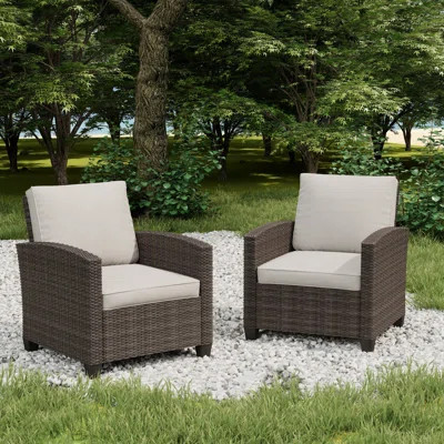 Woven Rattan Outdoor Patio Chair Set Of 2 | Wayfair North America
