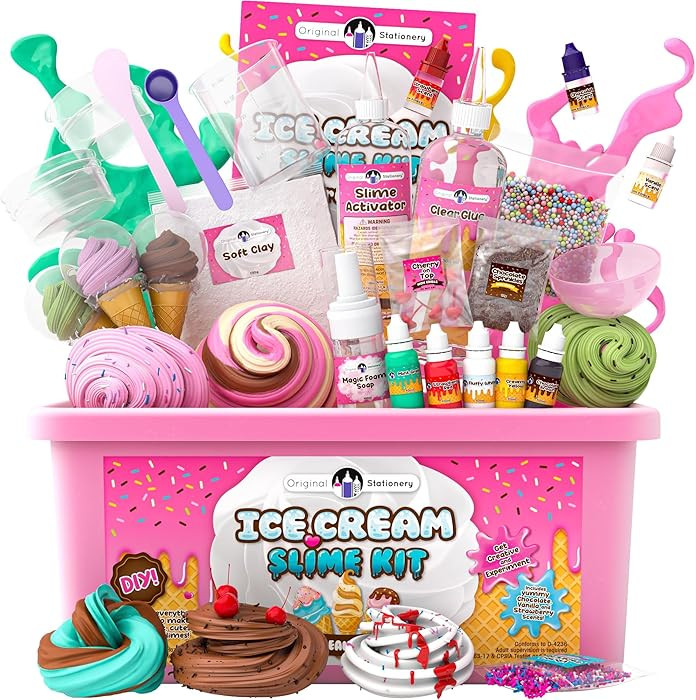 Original Stationery Ice Cream Slime Kit for Girls, DIY Cherry-Scented Slime Making Set with 31 Pi... | Amazon (US)