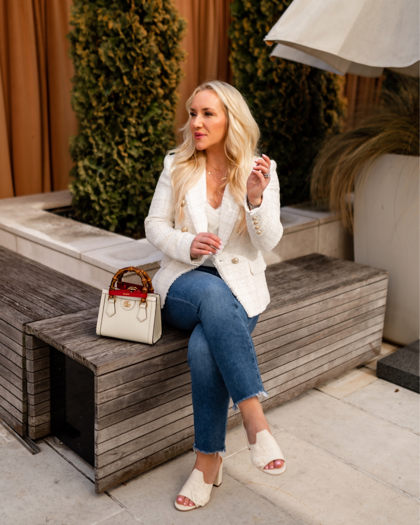 Tweed blazer size small. Cream blazer. Workwear. Wear to work. White mules. Spring look. Spring transitional style. Spring outfit inspo. 

#LTKSeasonal #LTKshoecrush #LTKstyletip