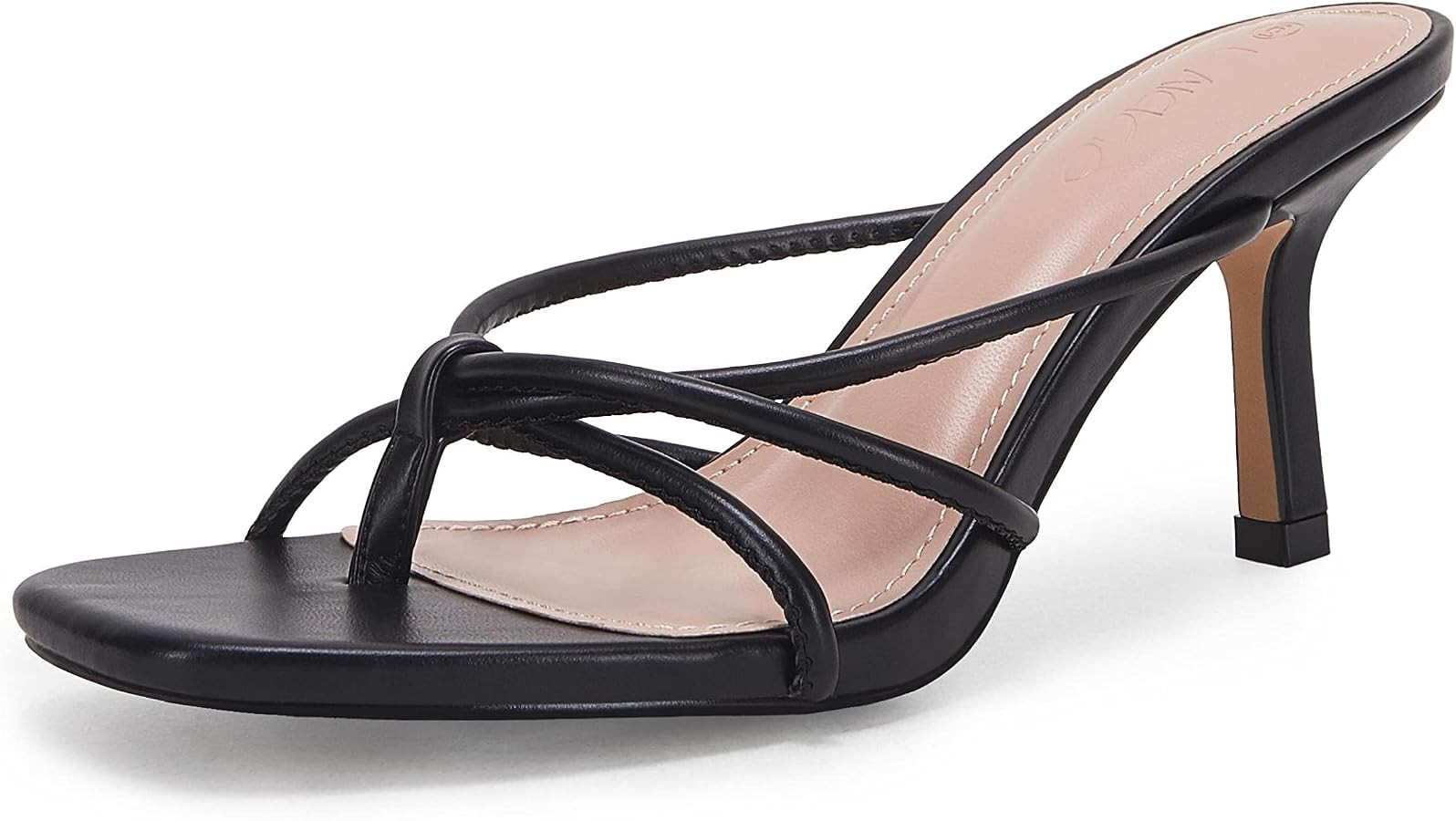 Coutgo Women’s Square Open Toe Flip Flops Stiletto Heels Strappy Thong Slide on Slingback Mules Sandals | Amazon (UK)
