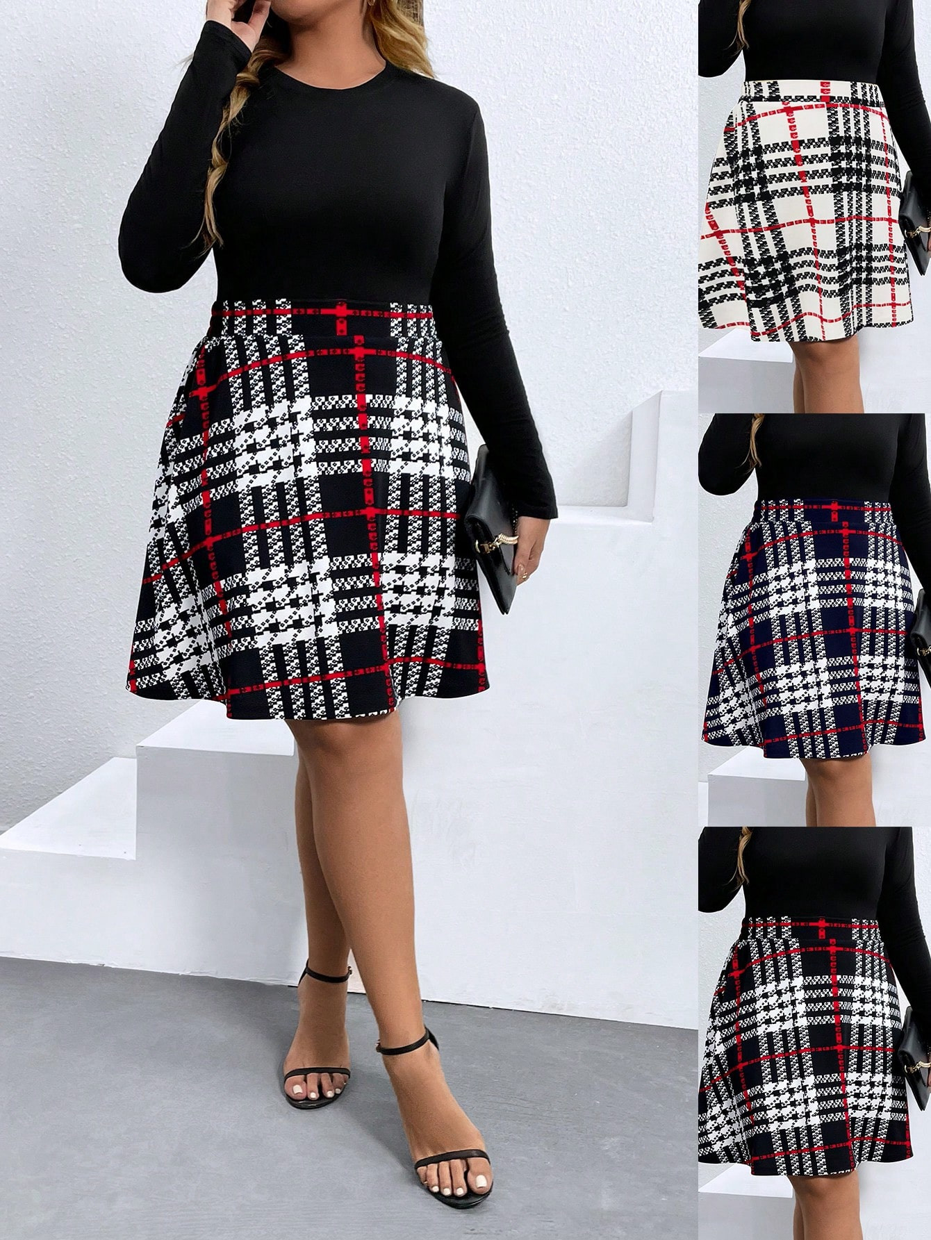 SHEIN Unity Plus Plaid Print Flare Skirt | SHEIN
