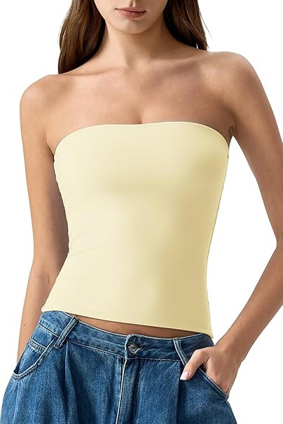 QINSEN Women's Tube Top Double Lined Strapless Bandeau Top Summer Slim Fit Going Out Tank Tops | Amazon (US)