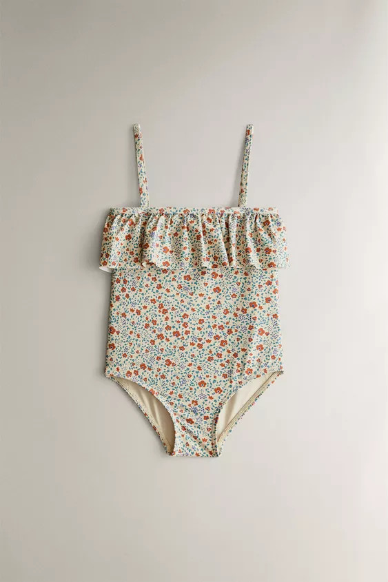 KIDS’ FLORAL RUFFLE BEACH SWIMSUIT | Zara Canada