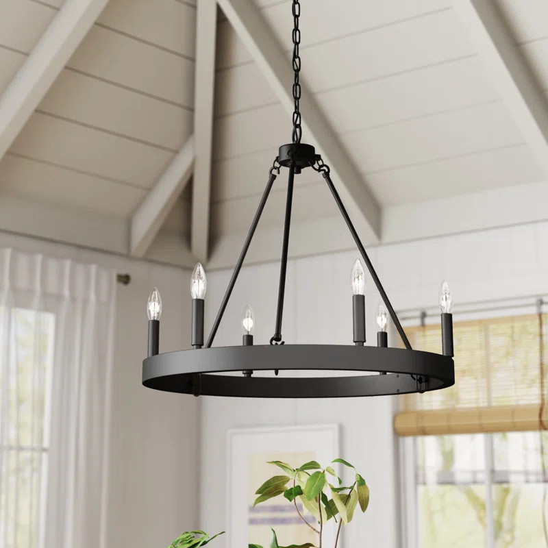 Emmalynn 6 - Light Candle Style Wagon Wheel Chandelier | Wayfair Professional