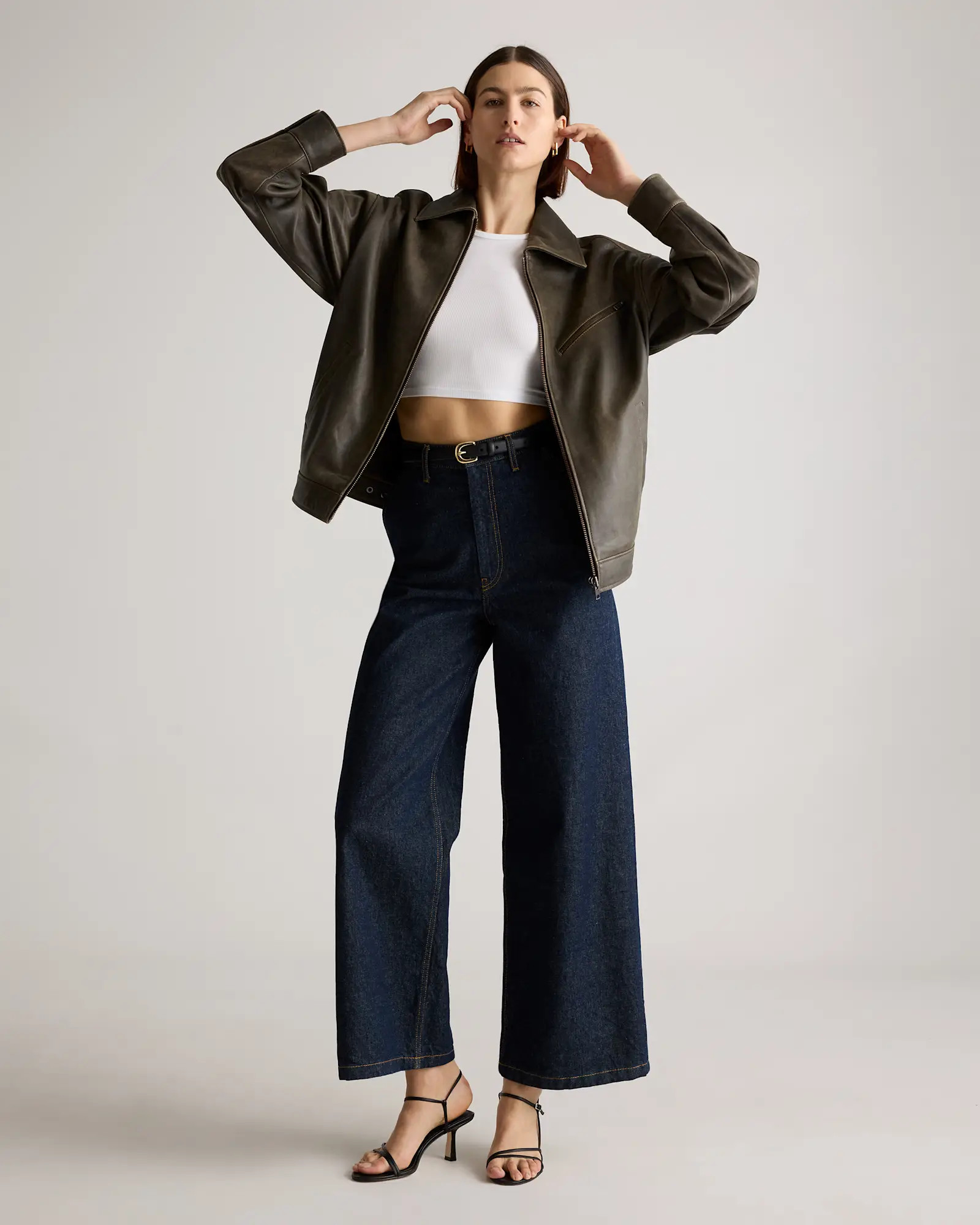 100% Leather Oversized Bomber Jacket | Quince