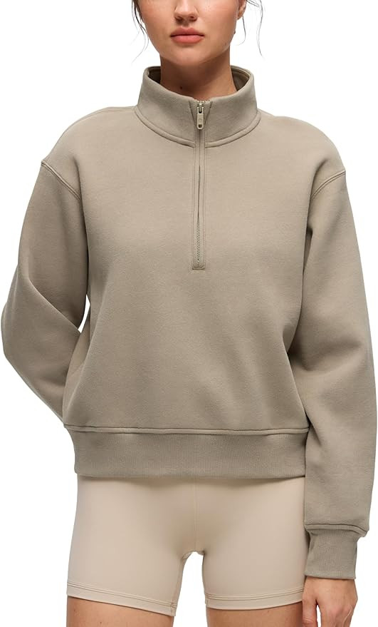 CRZ YOGA Cotton Fleece Lined Half Zip Sweatshirt for Women - Pullover Funnel Neck Workout Casual ... | Amazon (US)