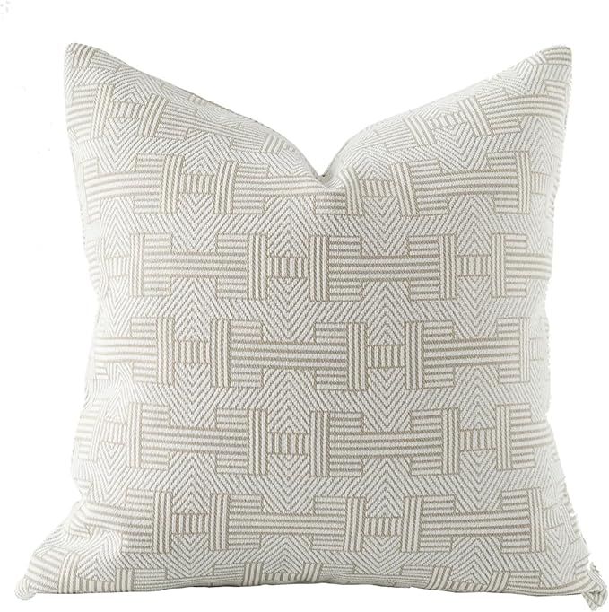 20x20'' Inches Throw Pillow Cushion Cover - Emma Beige Tawny Birch Stripe Pattern Series Luxury C... | Amazon (US)