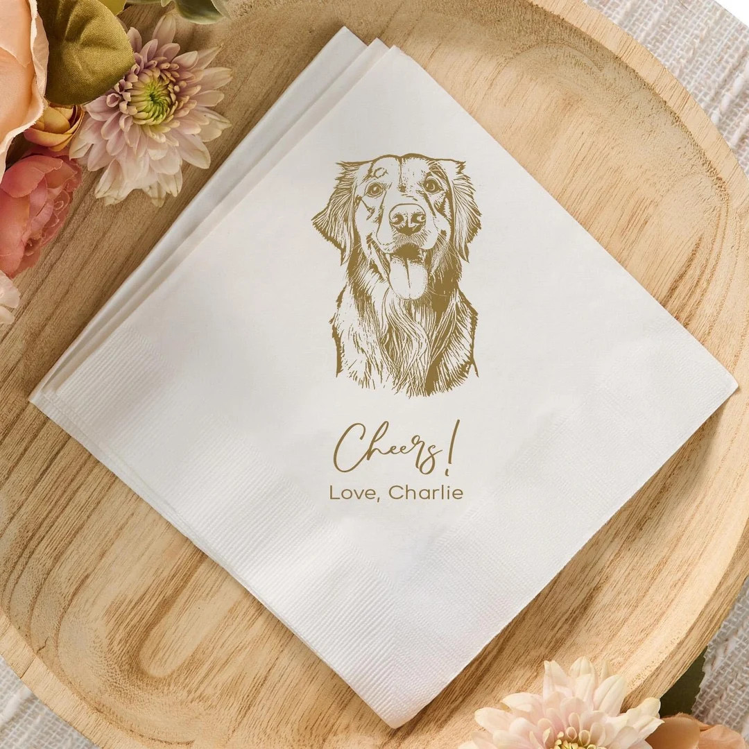 Custom Pet Sketch Cocktail Napkins, Dog Portrait From Photo, Dog Napkins for Wedding Bar, Cocktai... | Etsy (US)