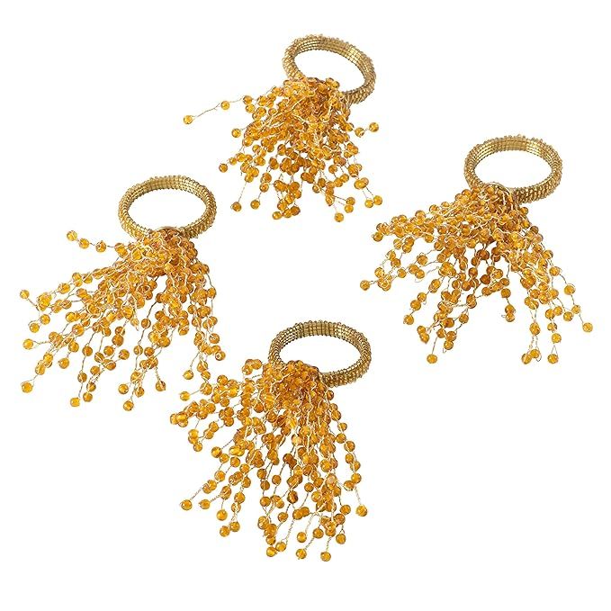 SARO LIFESTYLE Beaded Burst Design Napkin Ring - Set of 4 Gold | Amazon (US)