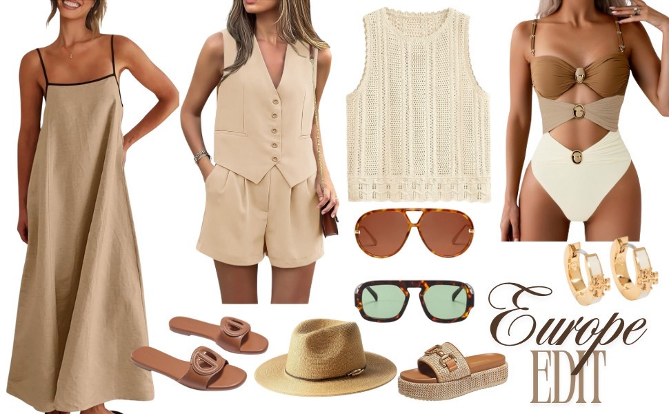 This Europe Edit is all about effortless elegance in neutral tones. From breezy linen dresses to chic tailored sets, statement swimwear, and luxe accessories, this collection is perfect for a stylish summer getaway. Travel light, look fabulous!

#LTKSeasonal #LTKSwim #LTKTravel