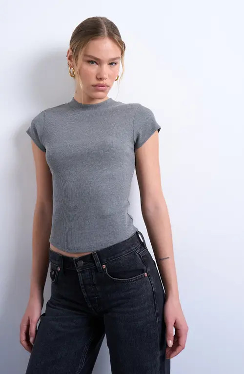 Topshop Curved Hem Fitted Stretch Cotton T-Shirt in Grey at Nordstrom, Size Medium | Nordstrom