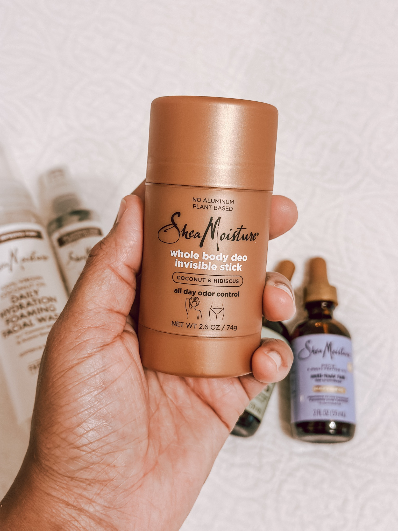 As I prepare for an upcoming trip, I’m making sure to pack all of my go-to @sheamoisture products. This all “whole body deo invisible stick” is a must have this summer. 

Its light coconut & hibiscus scent keeps me smelling great throughout the day. It’s invisible, no smudge formula protects the garments from deodorant stains. It’s aluminum free ✔️ which makes it safe to use under your arms as well as other folds and creases on the body.

- Crafted for rich, melanin skin 
- Plant-based, no aluminum, no baking soda​
- Black dermatologist & gynecologist approved ​
- Anti-friction, smooth glide invisible application ​
- Made with Fair Trade Shea Butter

#LTKFindsUnder50 #LTKBeauty