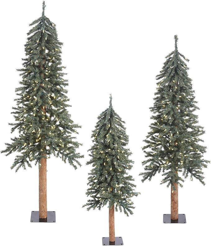 Vickerman 4' 5' 6' Natural Bark Alpine Artificial Christmas Tree Set, Warm White Italian LED Mini... | Amazon (US)