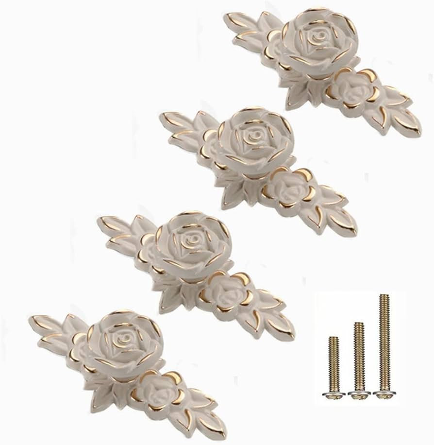 4 Pcs Euro Rose Cabinet Knobs with Backplate, 102mm Vintage Zinc Alloy Flower Drawer Pull Handles... | Amazon (US)
