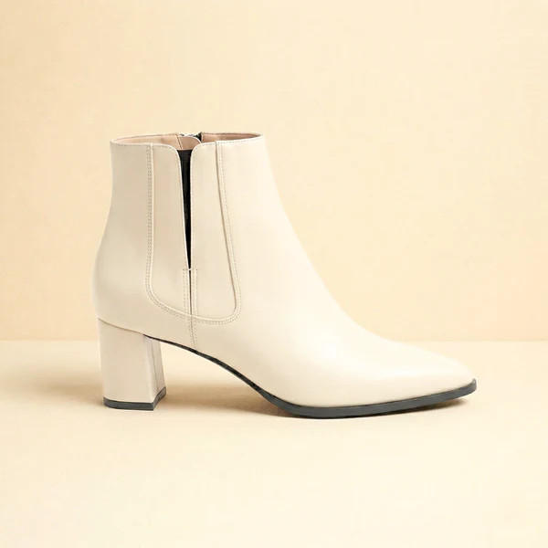Ecru Calf Leather Lower Block Ankle Boot | ALLY Shoes