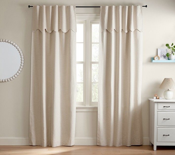 Evelyn Linen Scallop Valance Blackout Curtain | Pottery Barn Kids