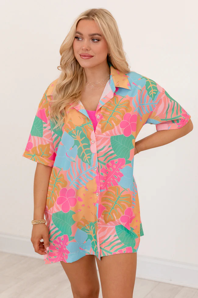 Kabana Krew Bold Tropical Button Up Shirt | Pink Lily