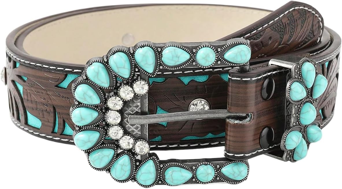 GORGLITTER Women's Turquoise Western Belts Leather Country Cowboy Belts | Amazon (US)