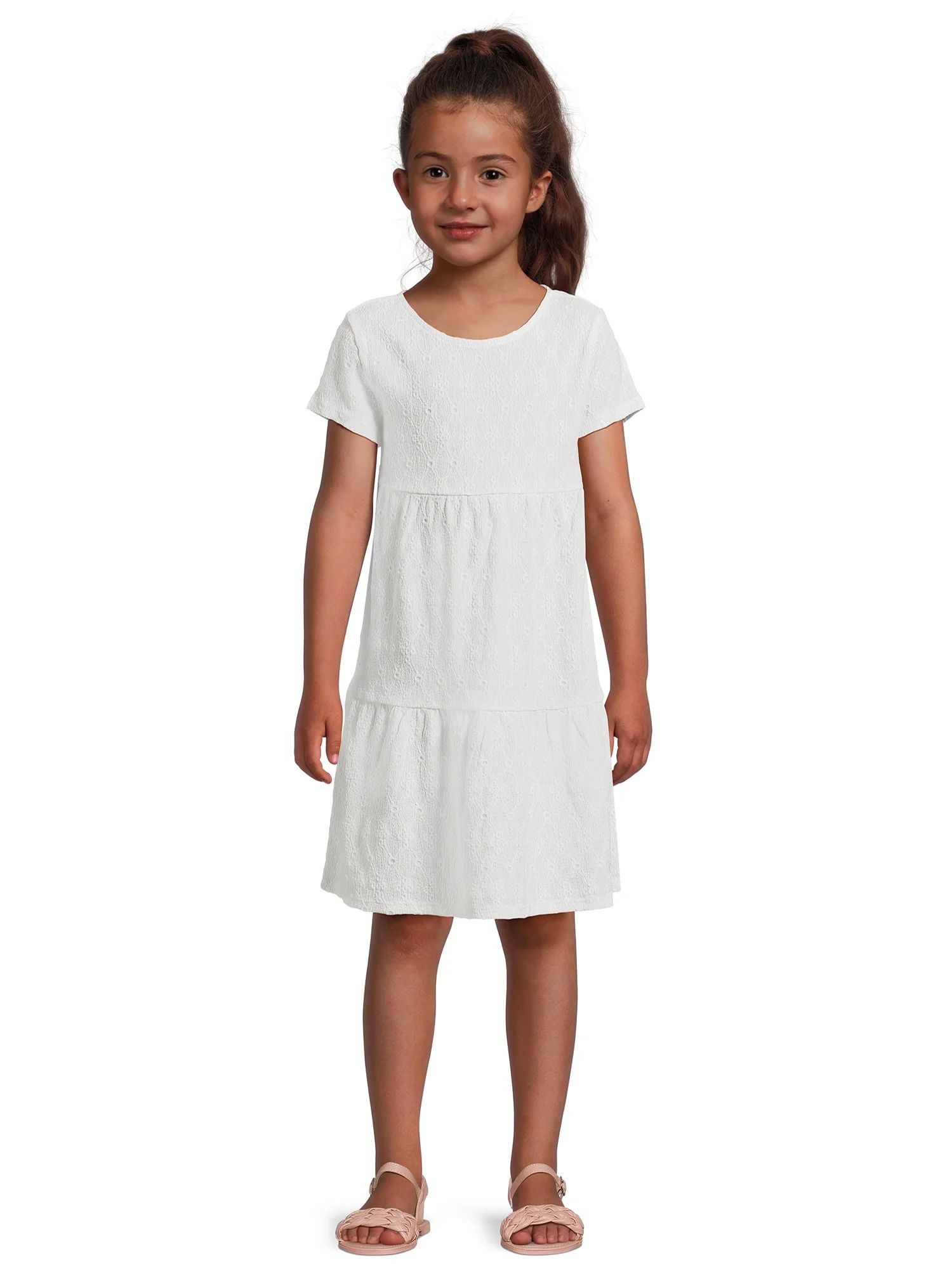 Wonder Nation Girls Tiered Eyelet Dress with Short Sleeves, Size 4-18 & Plus | Walmart (US)