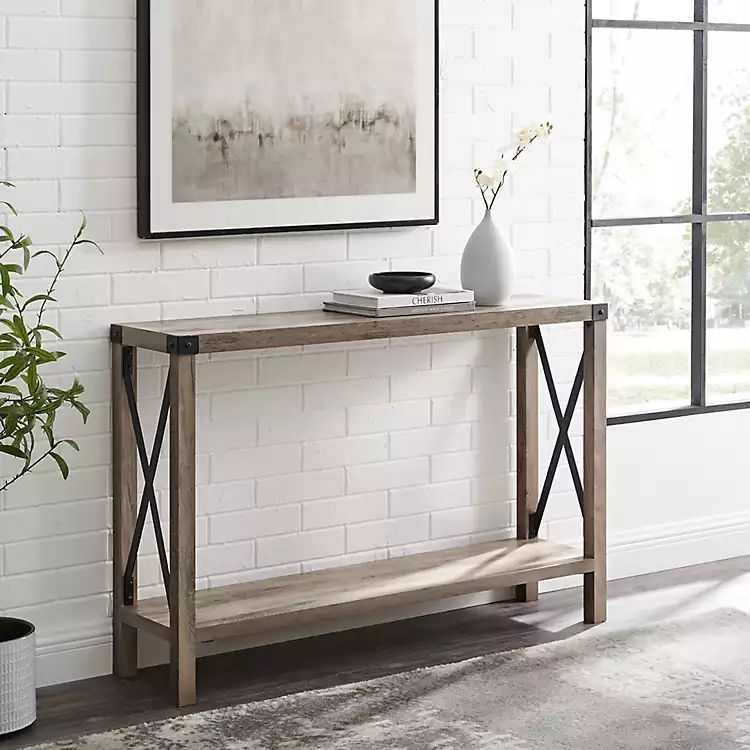 Gray Wash Farmhouse X-Frame Console Table | Kirkland's Home