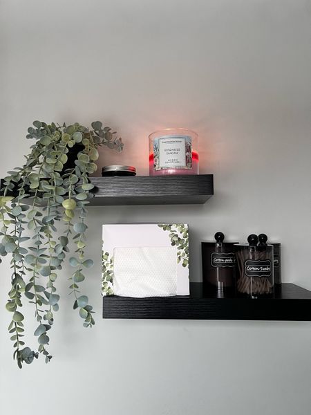 Floating bathroom shelves anchored to the wall. I love them! They are sturdy and hold a lot. Come in other colors. Containers come with labels. The towels are face disposable towels great for taking off makeup. 
Bathroom 
Bathroom storage 
Shelves
Floating shelves 
Containers
Shelving 
Bathroom decor 

#LTKbeauty #LTKfindsunder50 #LTKhome