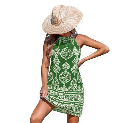 Women's Vibrant Green Halter Printed Beach Dress - Cupshe-M-Green | Target