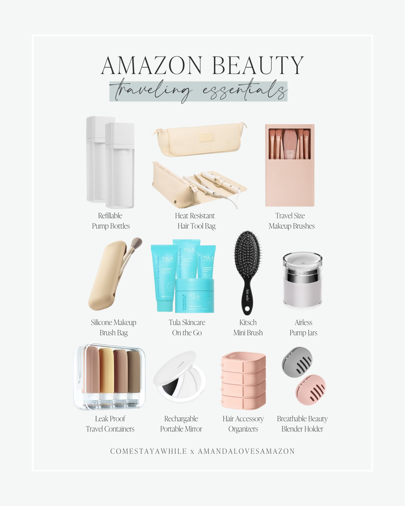All your beauty essentials for traveling. TSA approved hair and skin care items. Travel size beauty products. 

#LTKbeauty #LTKMostLoved #LTKfindsunder50