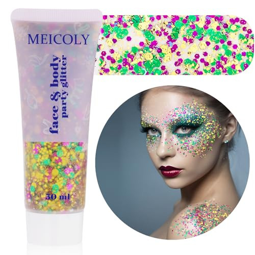 MEICOLY Mardi Gras Face Glitter,Mardi Gras Outfit for Women Kids,Mardi Gras Accessories for Carnival,Gold Green Purple Mixed Chunky Glitter,Rave Festival St Patricks Day Glitter for Face/Body/Hair | Amazon (US)