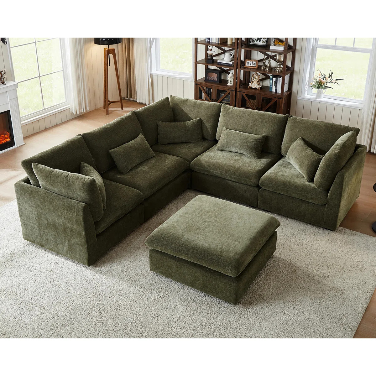 V Shape Chenille Oversized Modular Sofa Extra Deep Cloud Sectional Couch With Ottoman Chaise Fsc ... | Wayfair North America