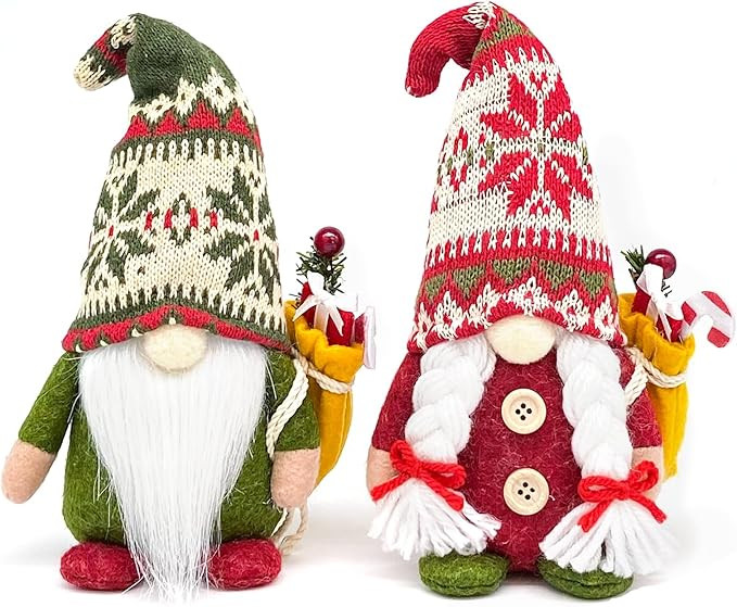 2PCS 9.5 Inch Christmas Gnomes Decorations, Handmade Plush Xmas Gnomes with Gift, Elf Scandinavia... | Amazon (US)