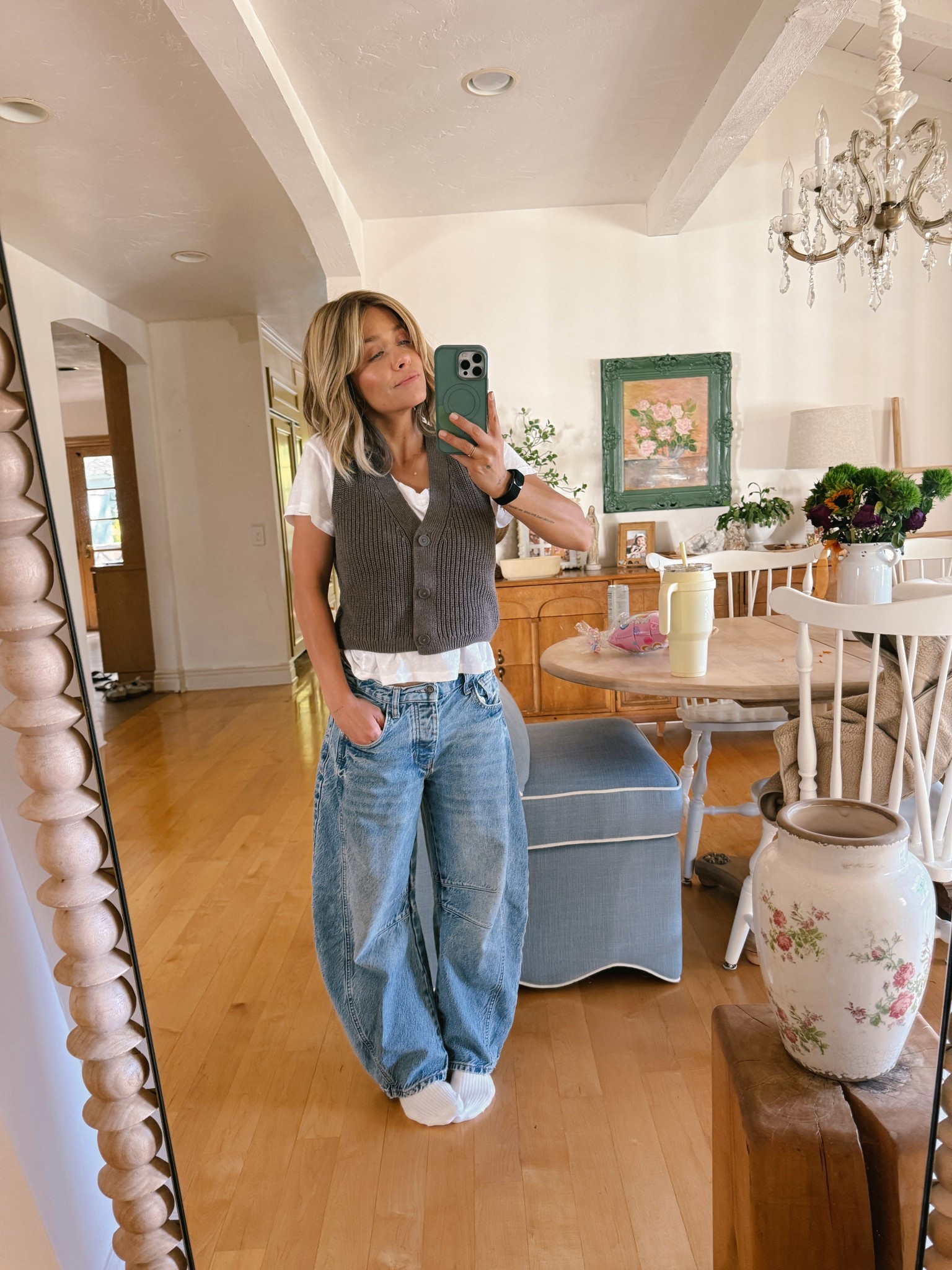 loving barrel jeans with a vest and plain white tee for fall. I sized up to a medium on the vest. 