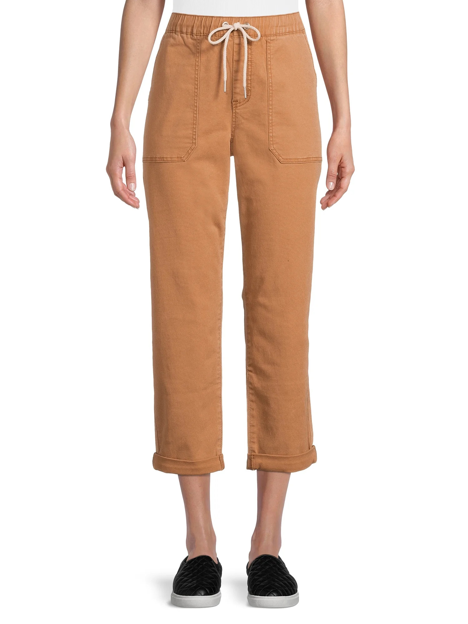 Time and Tru Women's High Rise Relaxed Fit Cropped Utility Pants | Walmart (US)