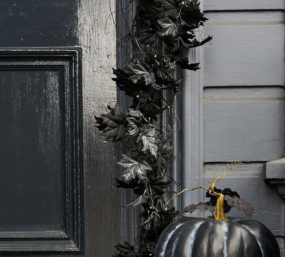 Faux Lit Black Maple Leaf Garland | Pottery Barn (US)