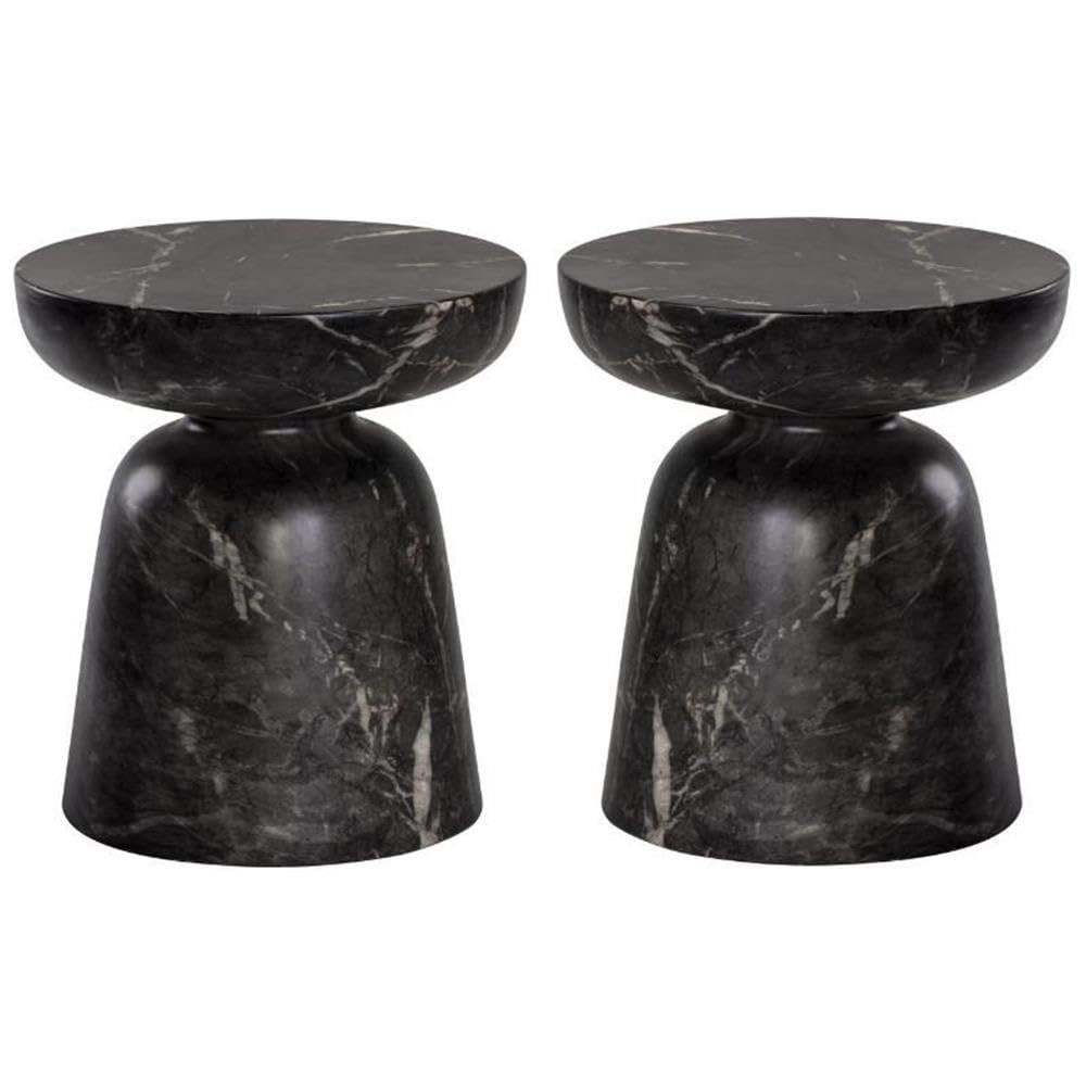 Home Square Lucida 18" Round Shaped Concrete End Table in Black - Set of 2 | Amazon (US)