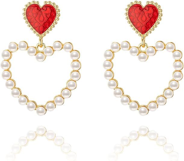 Pearl vintage drip oil Heart Earrings for Women, Fashionable Statement Earrings for Women & Girls... | Amazon (US)