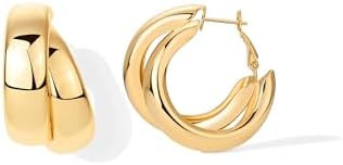 PAVOI 14K Gold Plated Multi Huggie Hoop Earrings for Women - 925 Sterling Silver Posts Triple Spl... | Amazon (US)