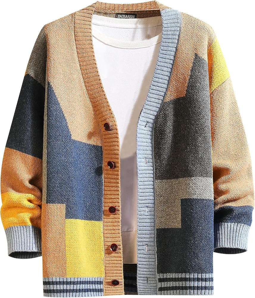 GURUNVANI Cardigan Sweater for Men Knitted Long Sleeve Sweaters with Buttons | Amazon (US)