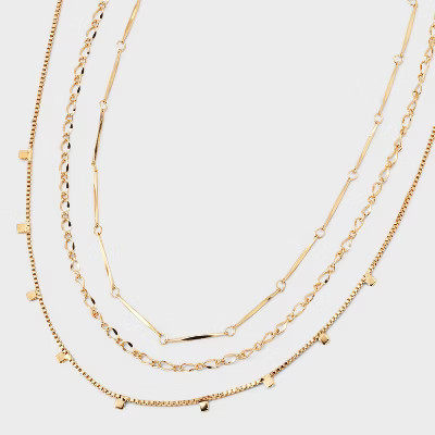 Mixed Chain and Delicate Charm Multi-Strand Necklace - Universal Thread™ Gold: Lobster Claw Cla... | Target