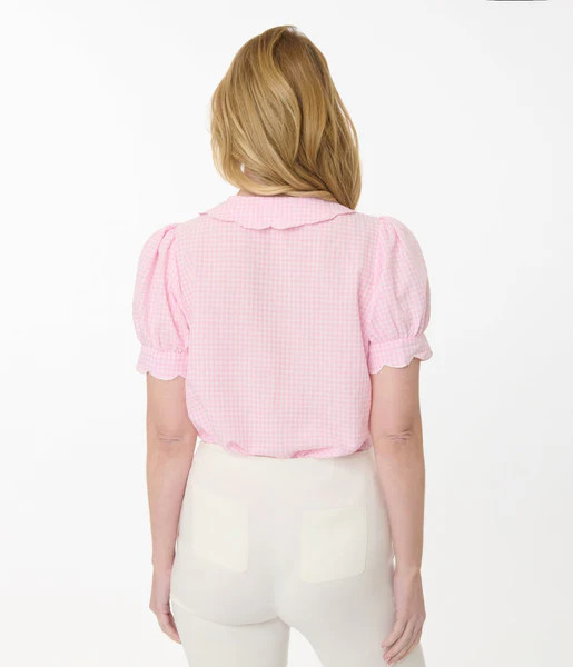 Disney Bambi Collection by Smak Parlour Pink Gingham & Embroidered Flower Puff Sleeve Top | UniqueVintage
