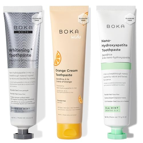 Boka Fluoride Free Toothpaste, Nano Hydroxyapatite Toothpaste, Appropriate for Sensitive Teeth - for Adult, Kids Oral Care - Ela Mint Flavor, Whitening*, Orange Cream, 4oz 3pk | Amazon (US)