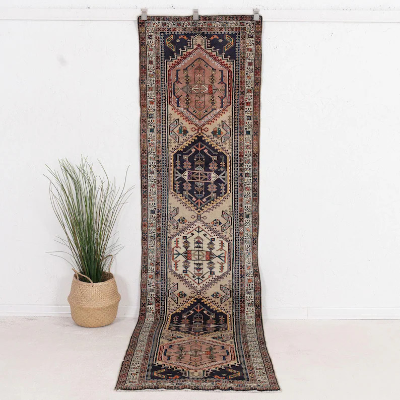 Vintage Wool Runner 3x10, Hand-Knotted | Beige Antique Persian Style Rug 1930s, Kitchen Hallway E... | Etsy (US)