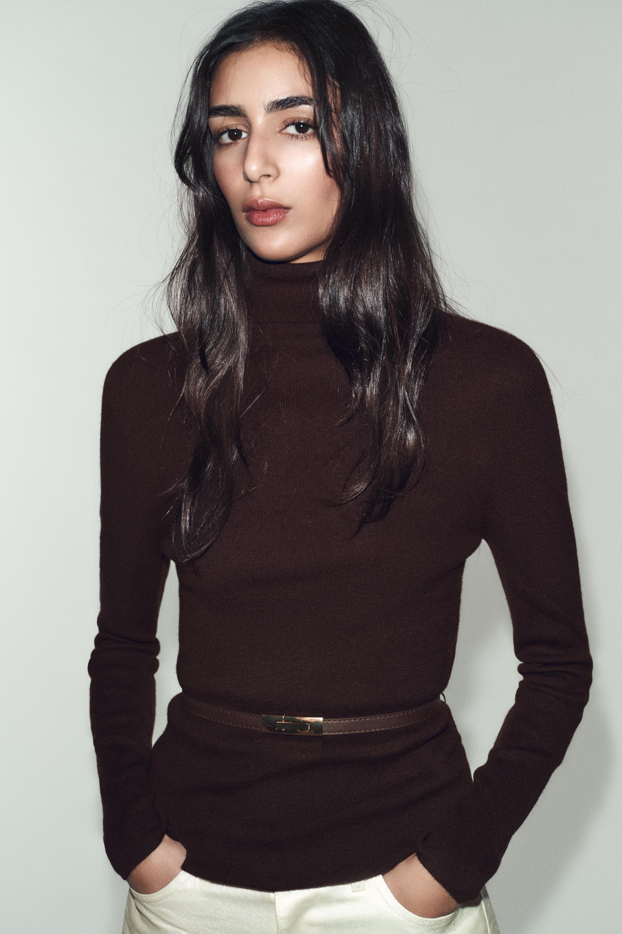 100% WOOL HIGH COLLAR BELTED JUMPER | Zara US
