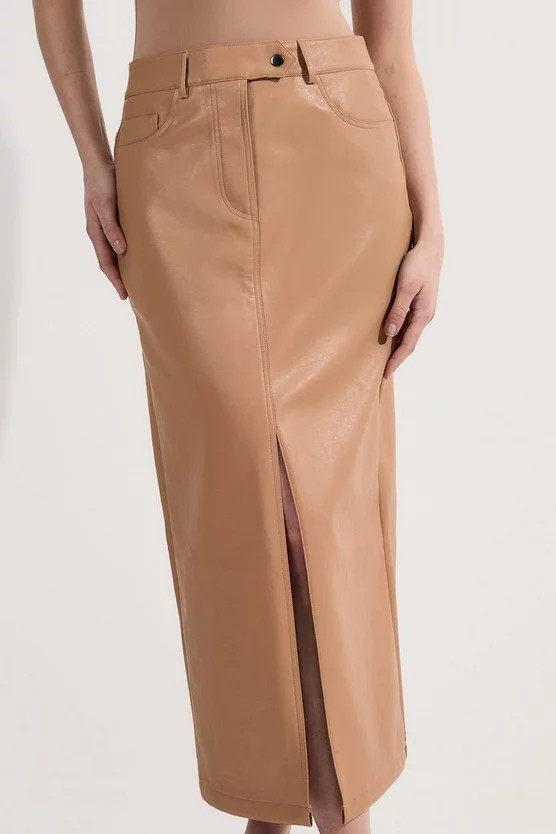 Faux Leather Pencil Midi Skirt | Karen Millen UK + IE + DE + NL