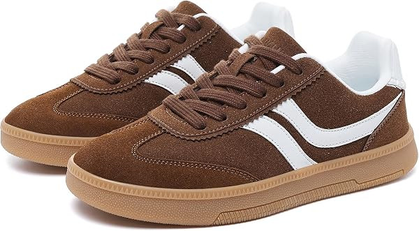 GSLMOLN Women's Retro Fashion Sneakers Casual Gum Sole Walking Shoes for Women Comfortable Suede Leather Sneakers Anti Slip Tennis Shoes Streetwear Style | Amazon (US)