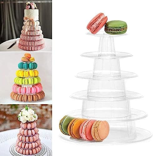 6 Tiers Round Macaron Tower Cake Stand Macaron Display Rack , Plastic Tiered Cake Dessert Serving... | Amazon (US)