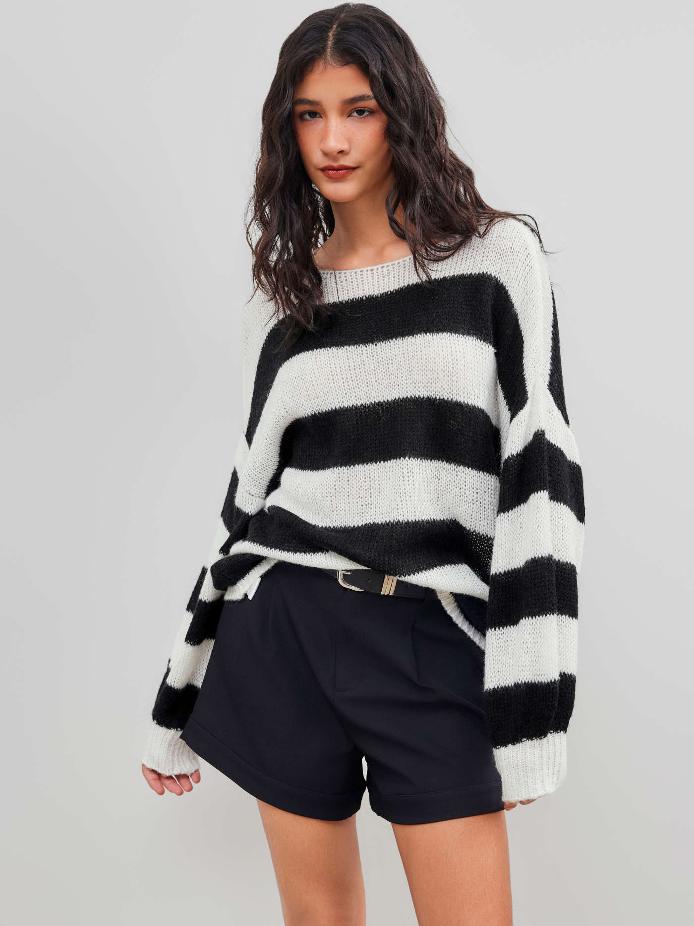 Knit Boat Neckline Striped Long Sleeve Top | Cider