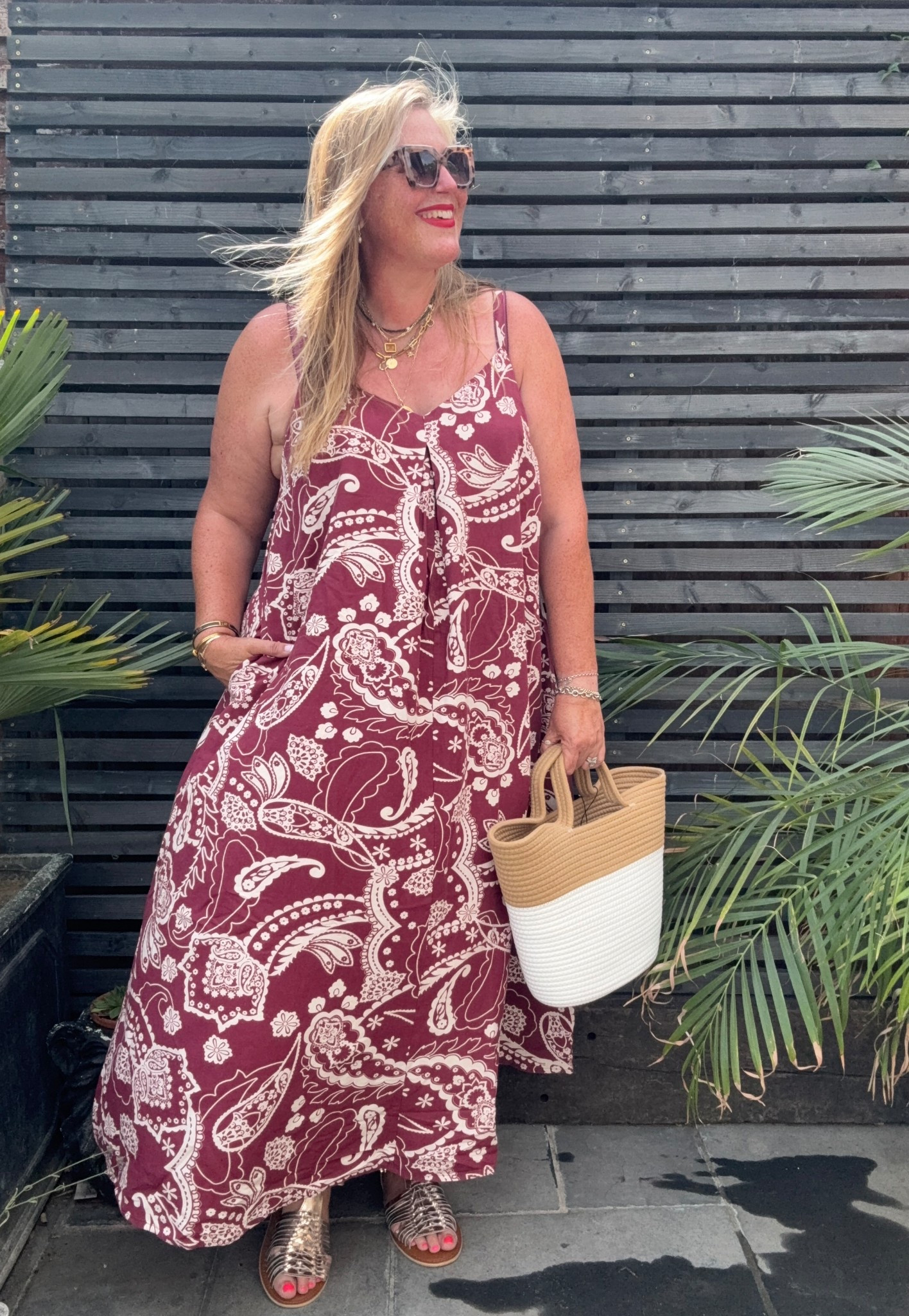 Paisley strappy dress, gold sandals, straw bag

#LTKsummer #LTKcurves #LTKplussize