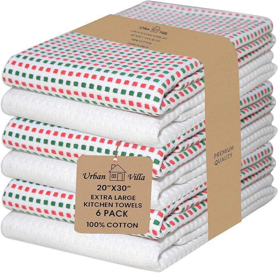 Urban Villa Christmas Dot Check Kitchen Towels Set of 6 20X30 Inches 100% Cotton Highly Absorbent... | Amazon (US)