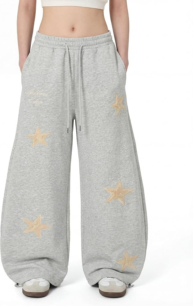 Aelfric Eden Star Applique Baggy Barrel Sweatpants Wide Leg Elastic Waisted Sweat Pants Y2K Casua... | Amazon (US)