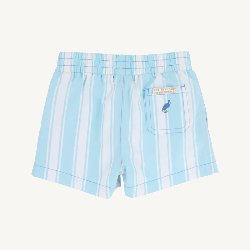 Sheffield Shorts Boys - Belhaven Blue Ticking Stripe with Stork | The Beaufort Bonnet Company